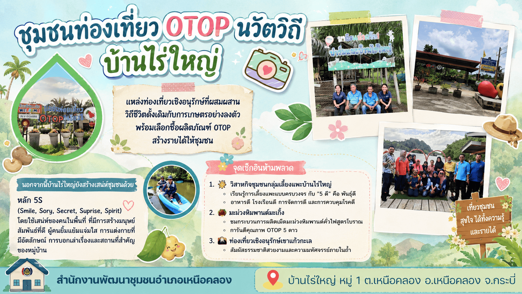 สัมผัสเสน่ห์วิถีชุมชน อบอุ่นเหมือนบ้าน ที่ "ชุมชนท่องเที่ยว OTOP นวัตวิถี บ้านไร่ใหญ่" จ.กระบี่